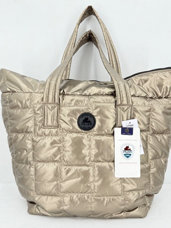 Pajar Canada Women's Pewter Quilted Tote Bag 15x20 Lightweight Zip & Handles NWT - Picture 1 of 13